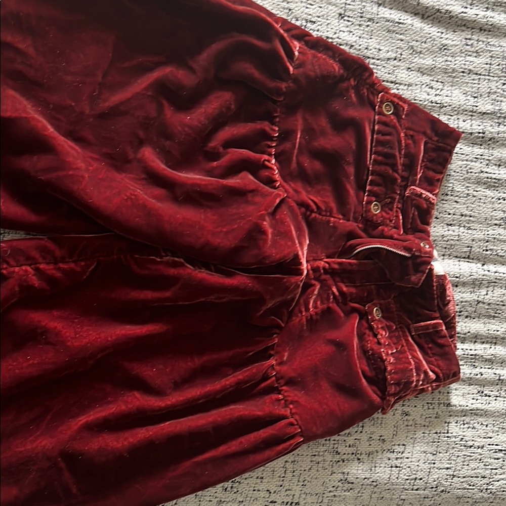We The Free Red Velvet Track Pants with Paperbag Waist
